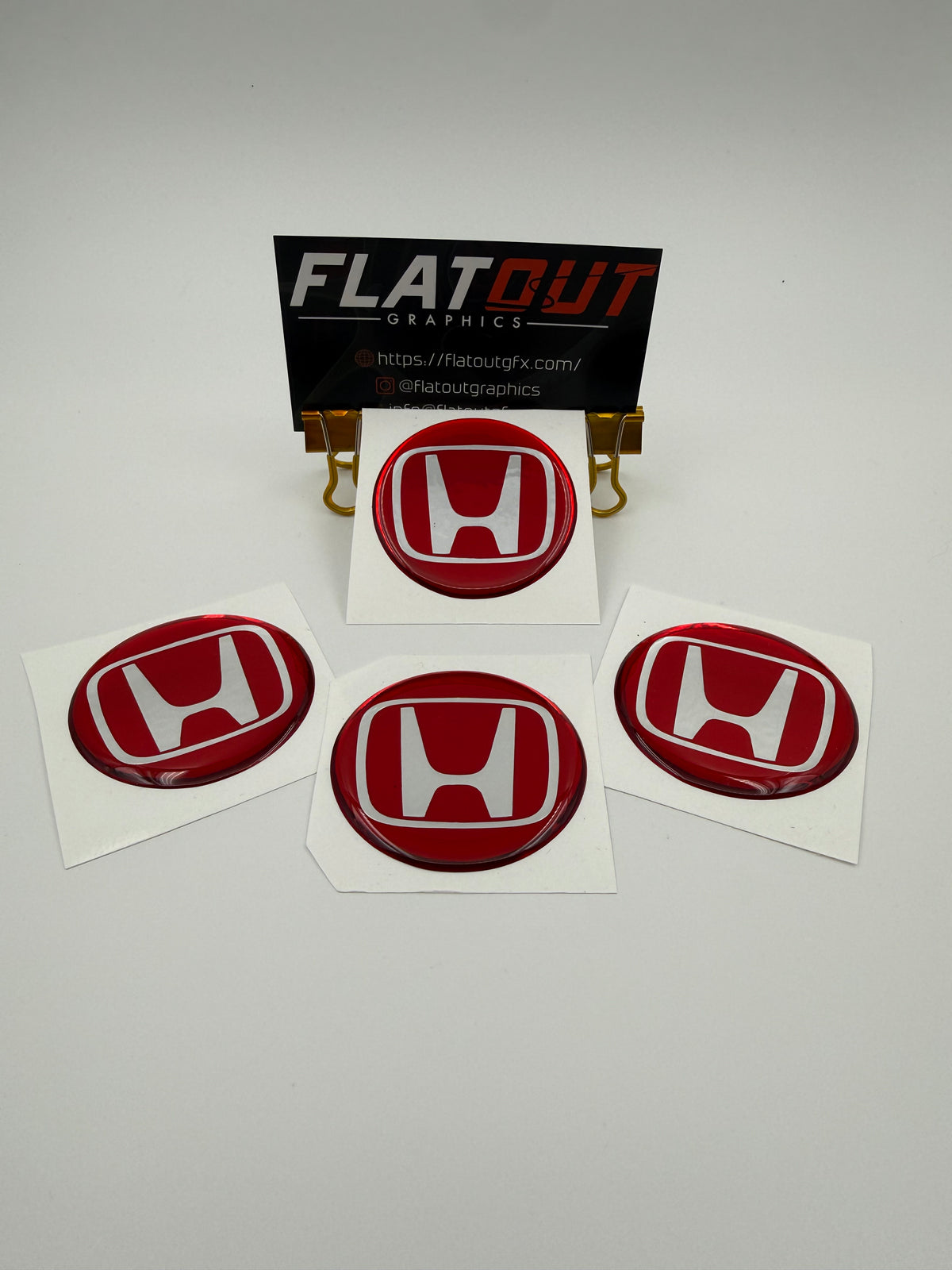 Honda – Mirror Chrome on Mirror Red center cap decal set
